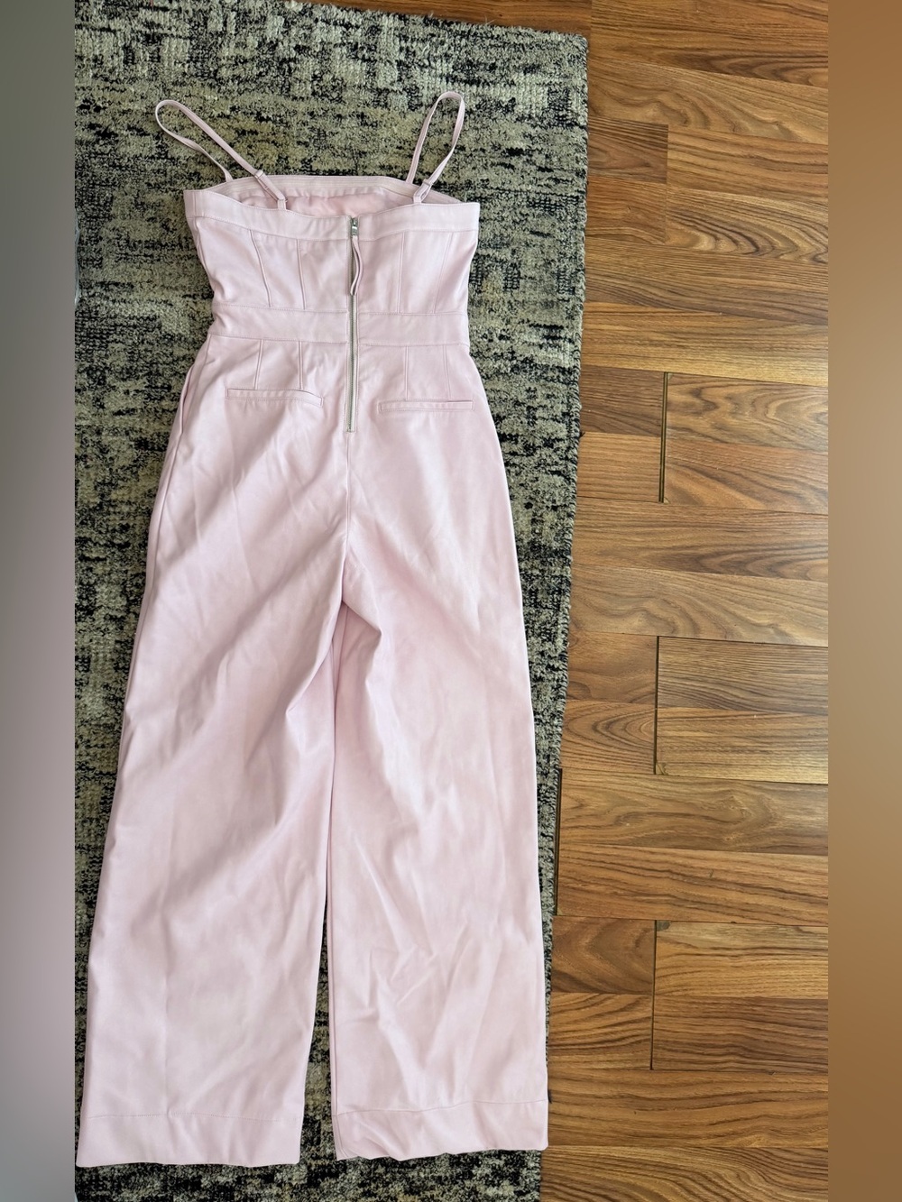 Avec Les Filles leather Strapless Wide-Leg Jumpsuit in Pale Pink - Picture 2 of 4
